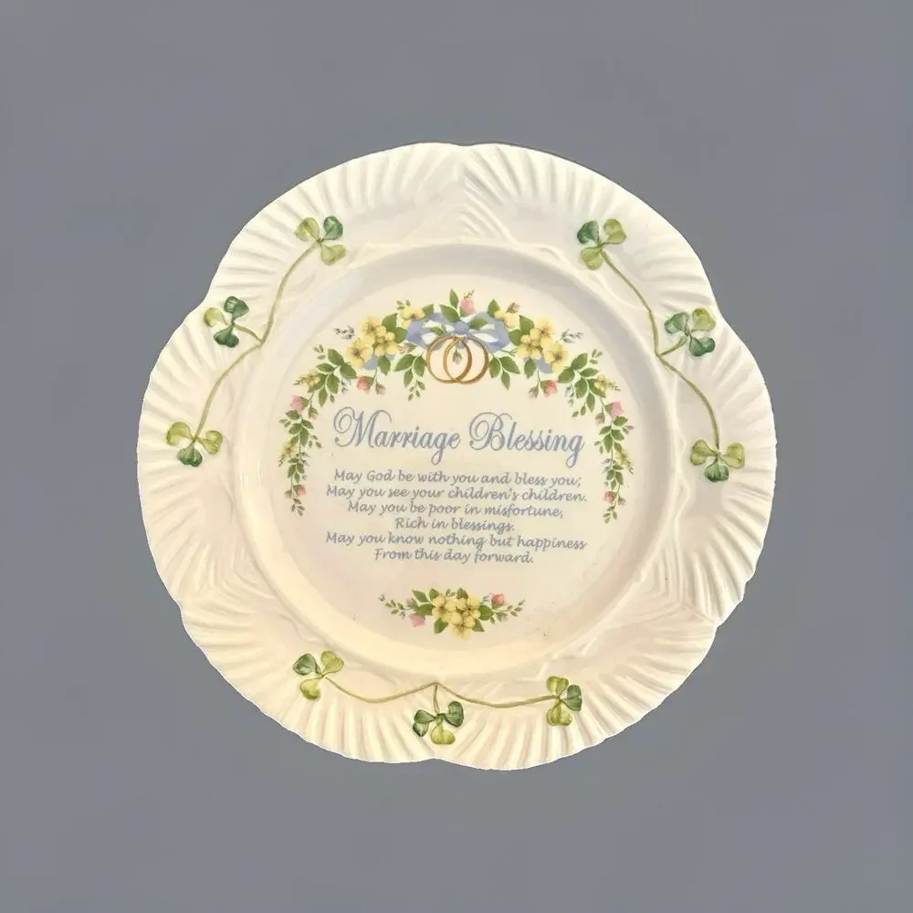 Belleek Ireland Classic Marriage Blessing 8.8-Inch Decorative Plate Shamrock EUC
